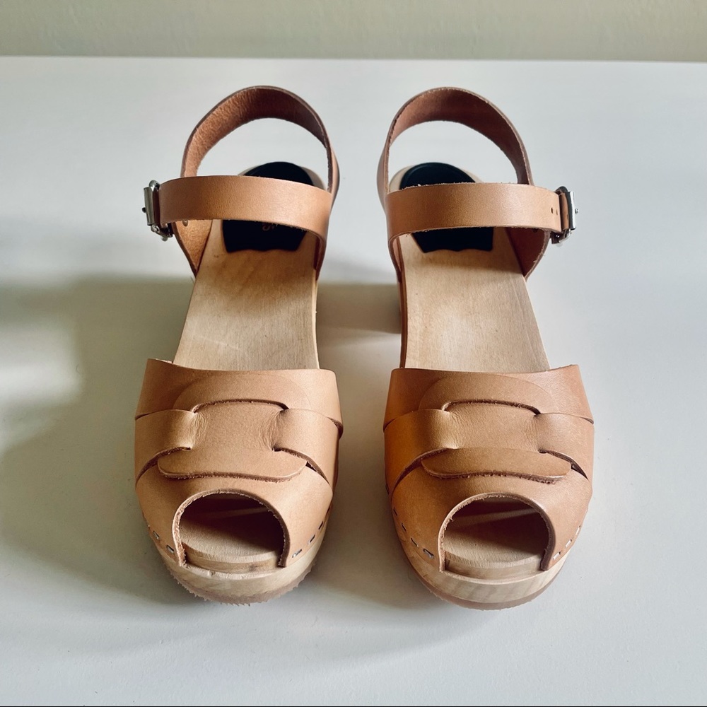 Swedish Hasbeens Peep Toe High Clog Nature Sandals 37 (new) - Picture 5 of 8